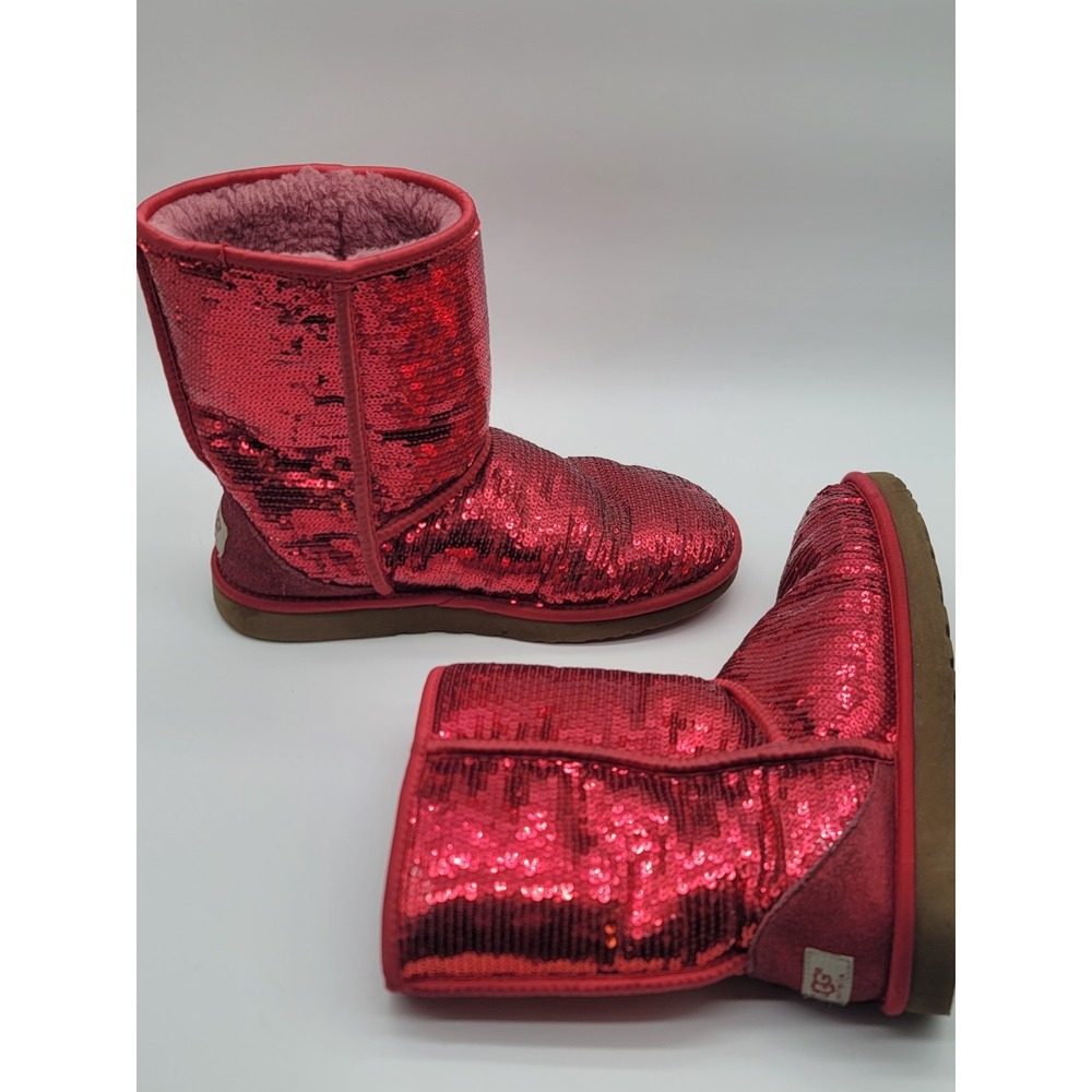 UGG Australia Sequin Boots Red Sparkle Classic Short Women's 10 - Picture 2 of 13